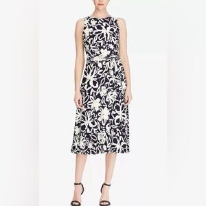 Lauren by Ralph Lauren Floral-Print Fit & Flare Dress (Navy/Cream) Sz 16